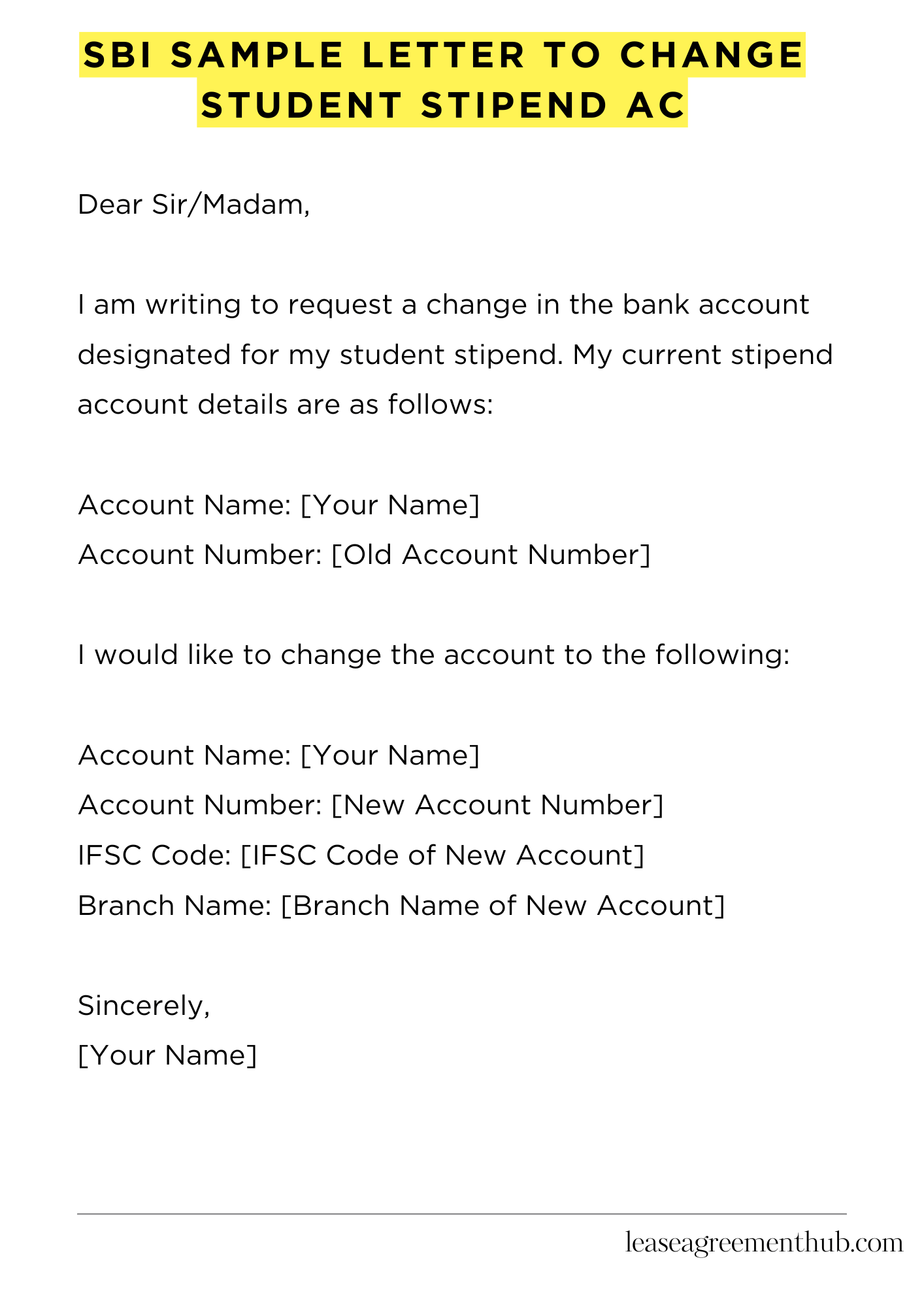 Sbi Sample Letter To Change Student Stipend Ac