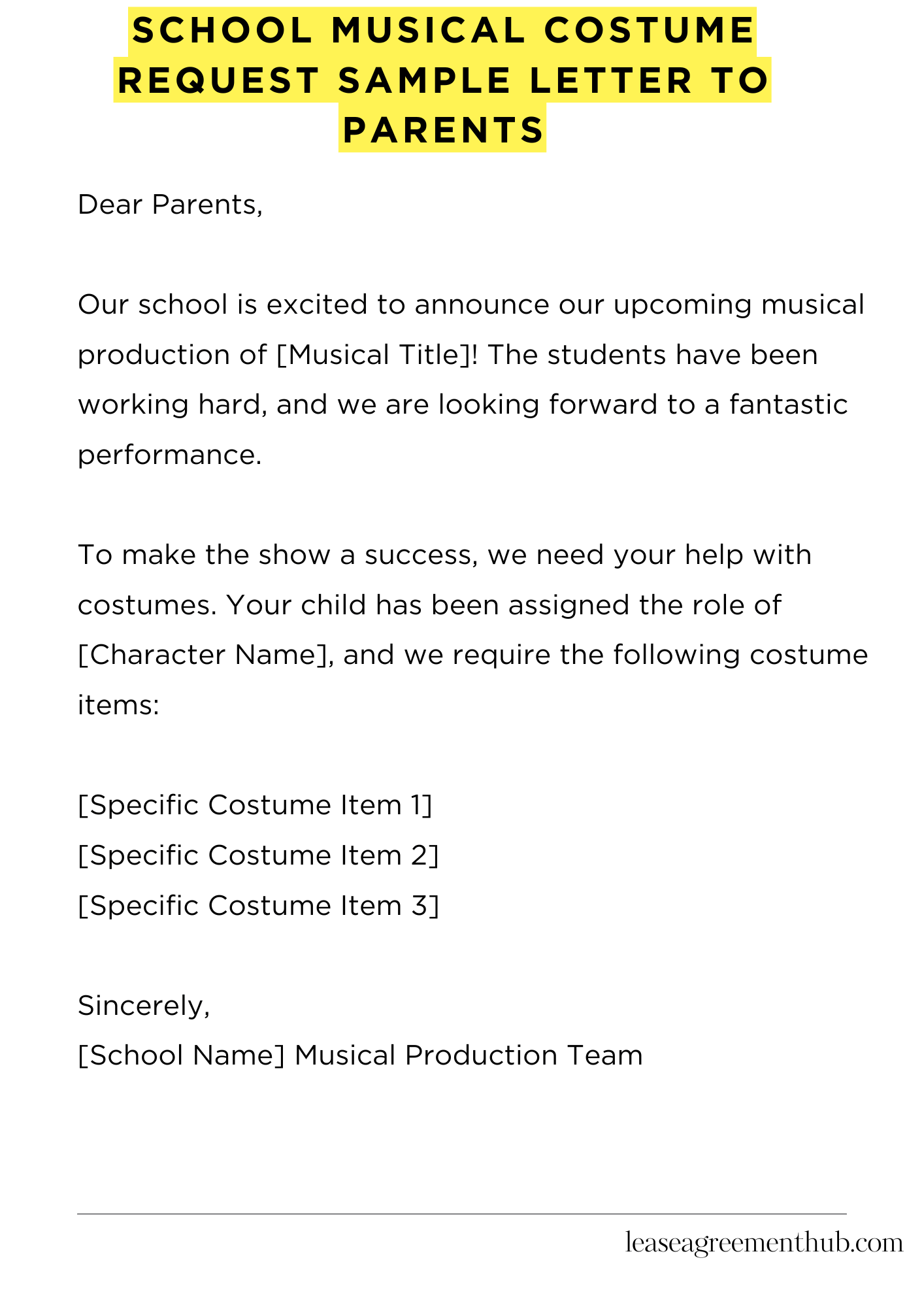 School Musical Costume Request Sample Letter To Parents