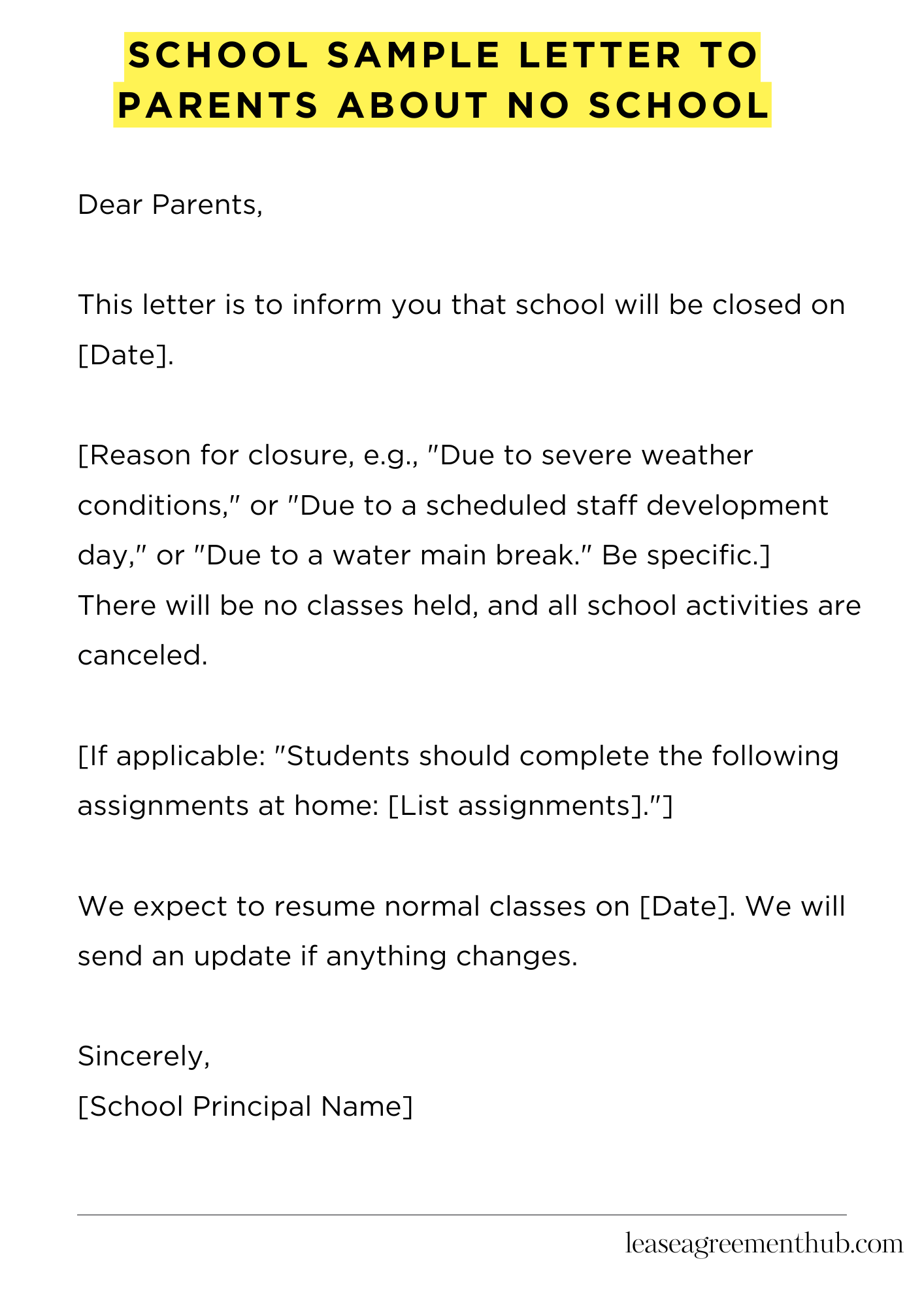 School Sample Letter To Parents About No School