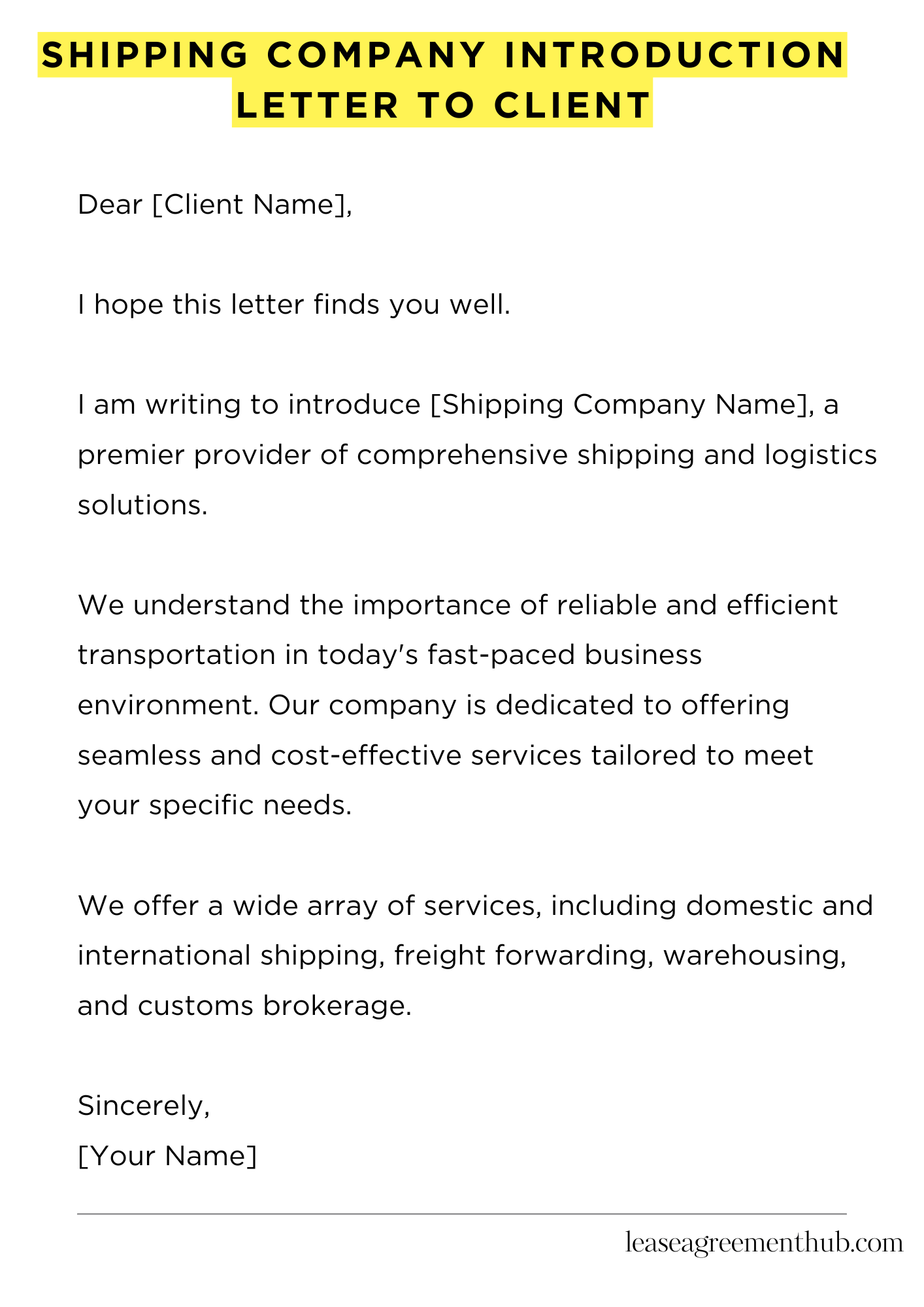 Shipping Company Introduction Letter To Client
