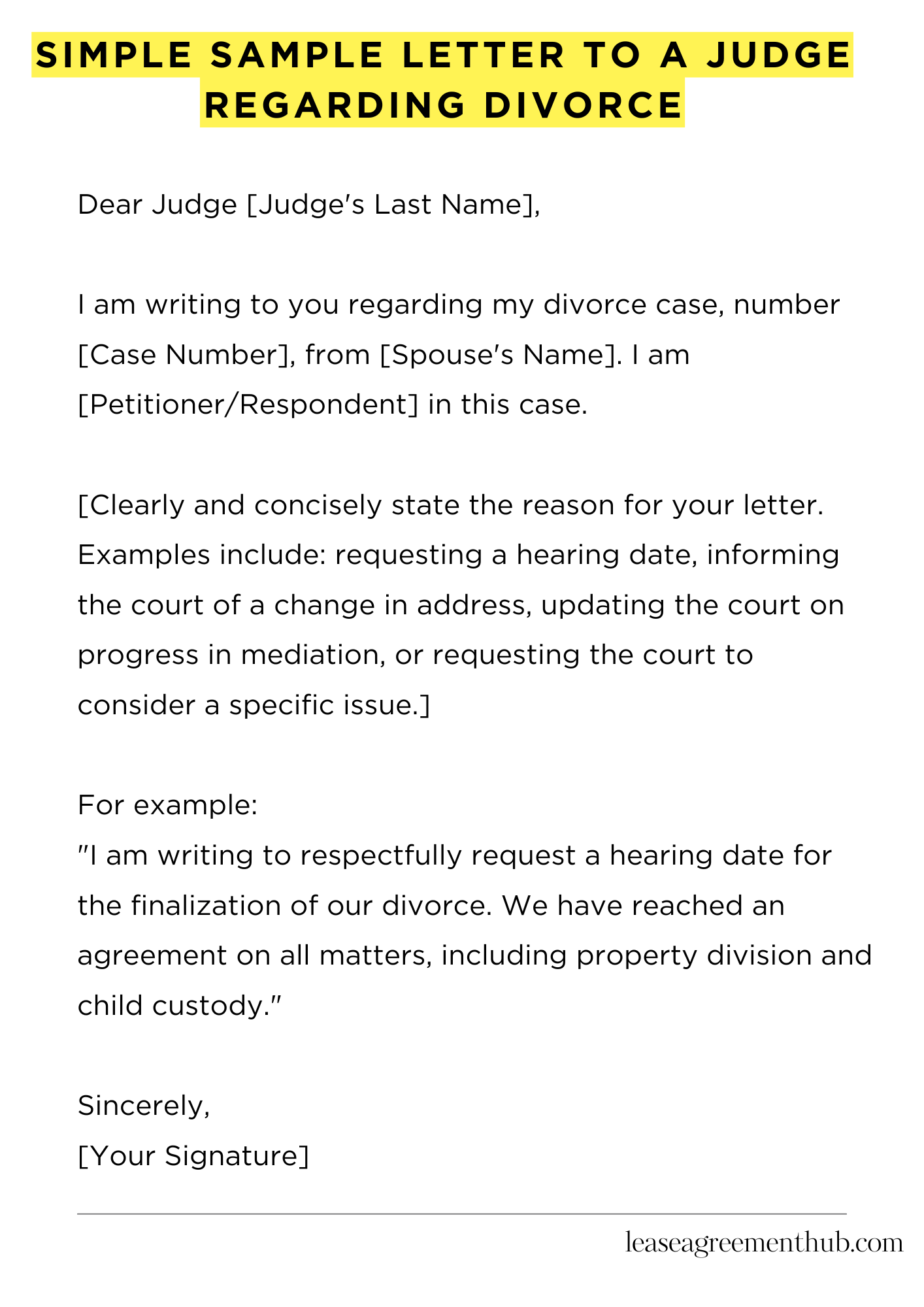 Simple Sample Letter To A Judge Regarding Divorce
