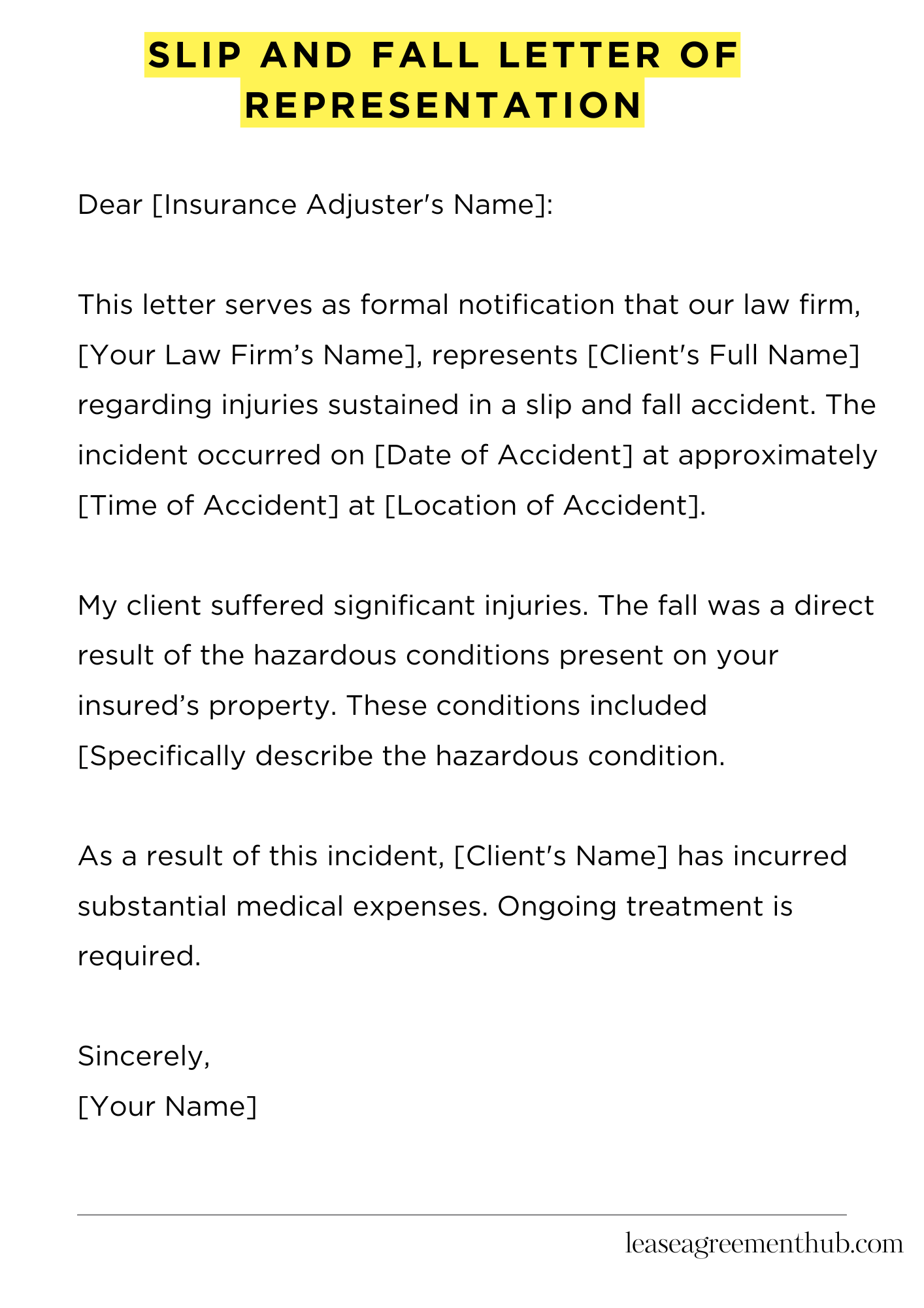 Slip And Fall Letter Of Representation