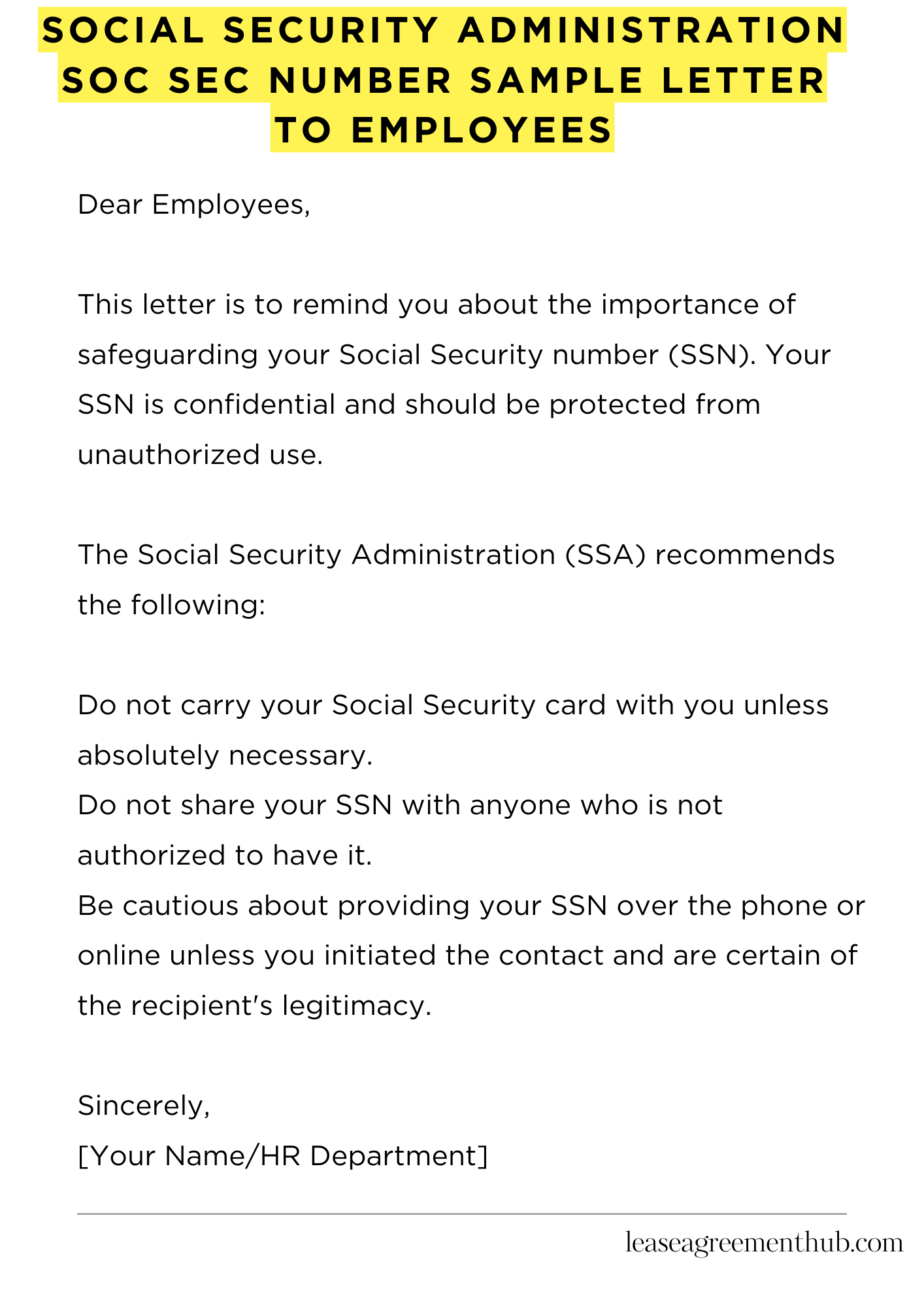 Social Security Administration Soc Sec Number Sample Letter To Employees