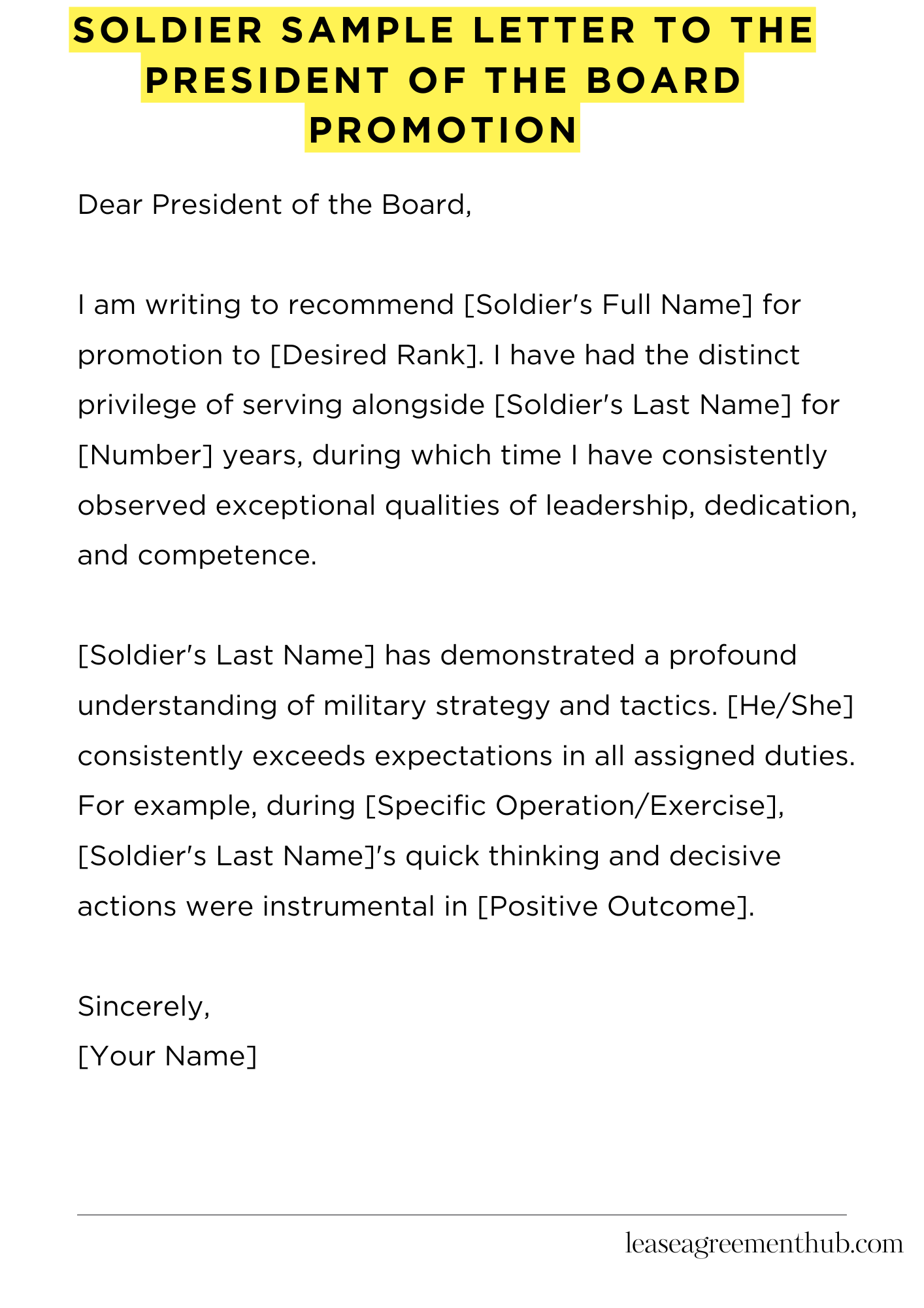 Soldier Sample Letter To The President Of The Board Promotion