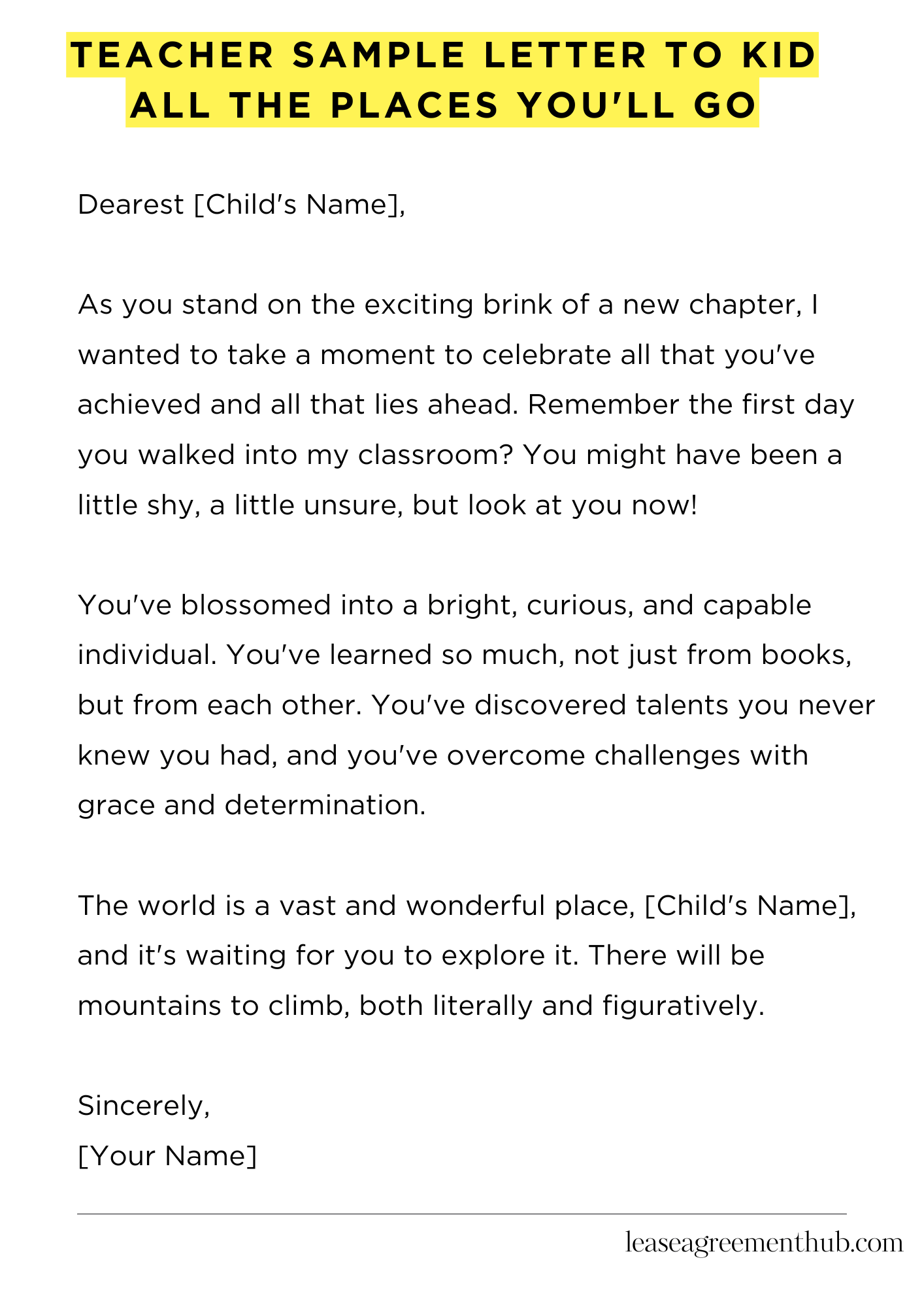 Teacher Sample Letter To Kid All The Places You'Ll Go
