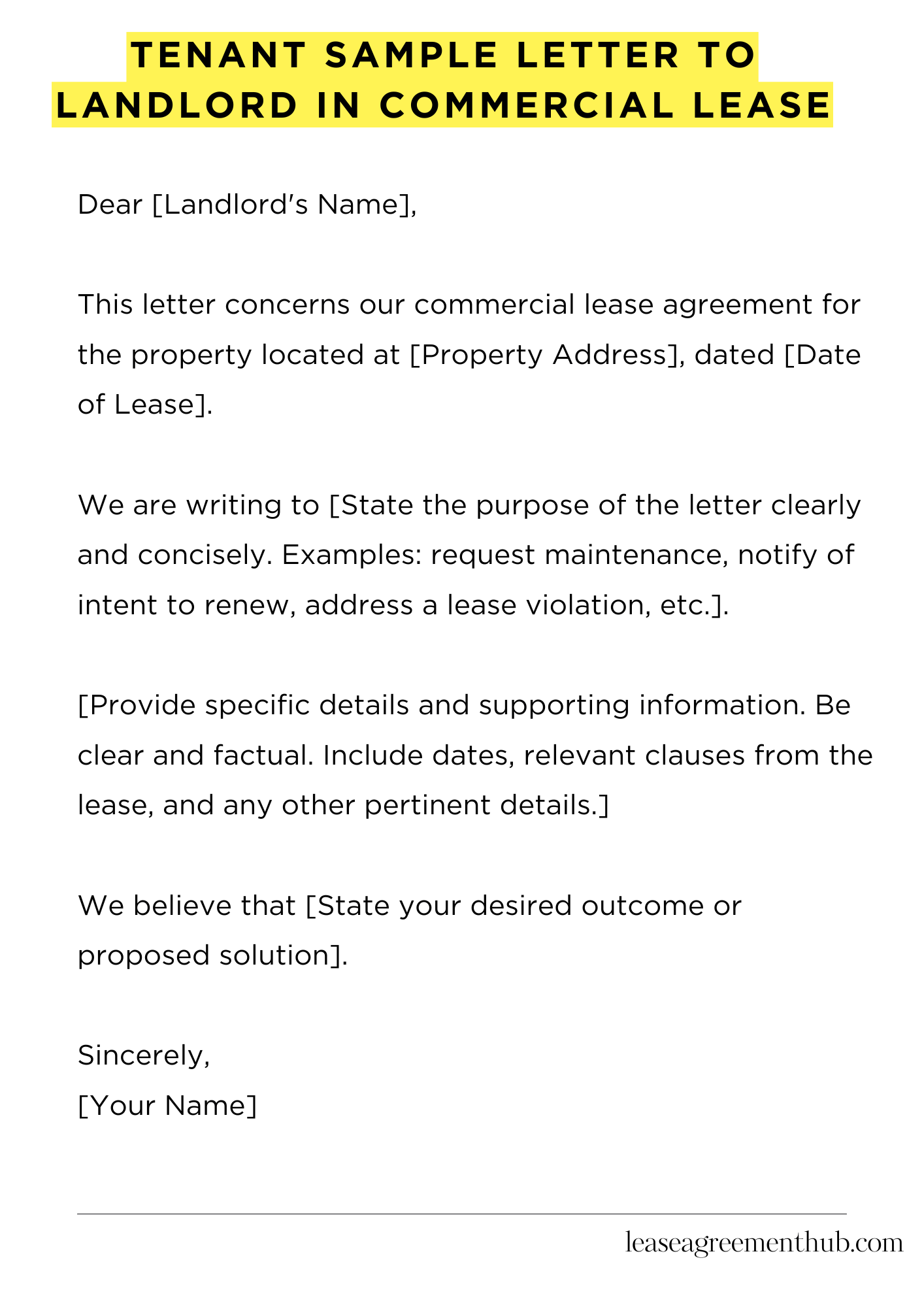 Tenant Sample Letter To Landlord In Commercial Lease