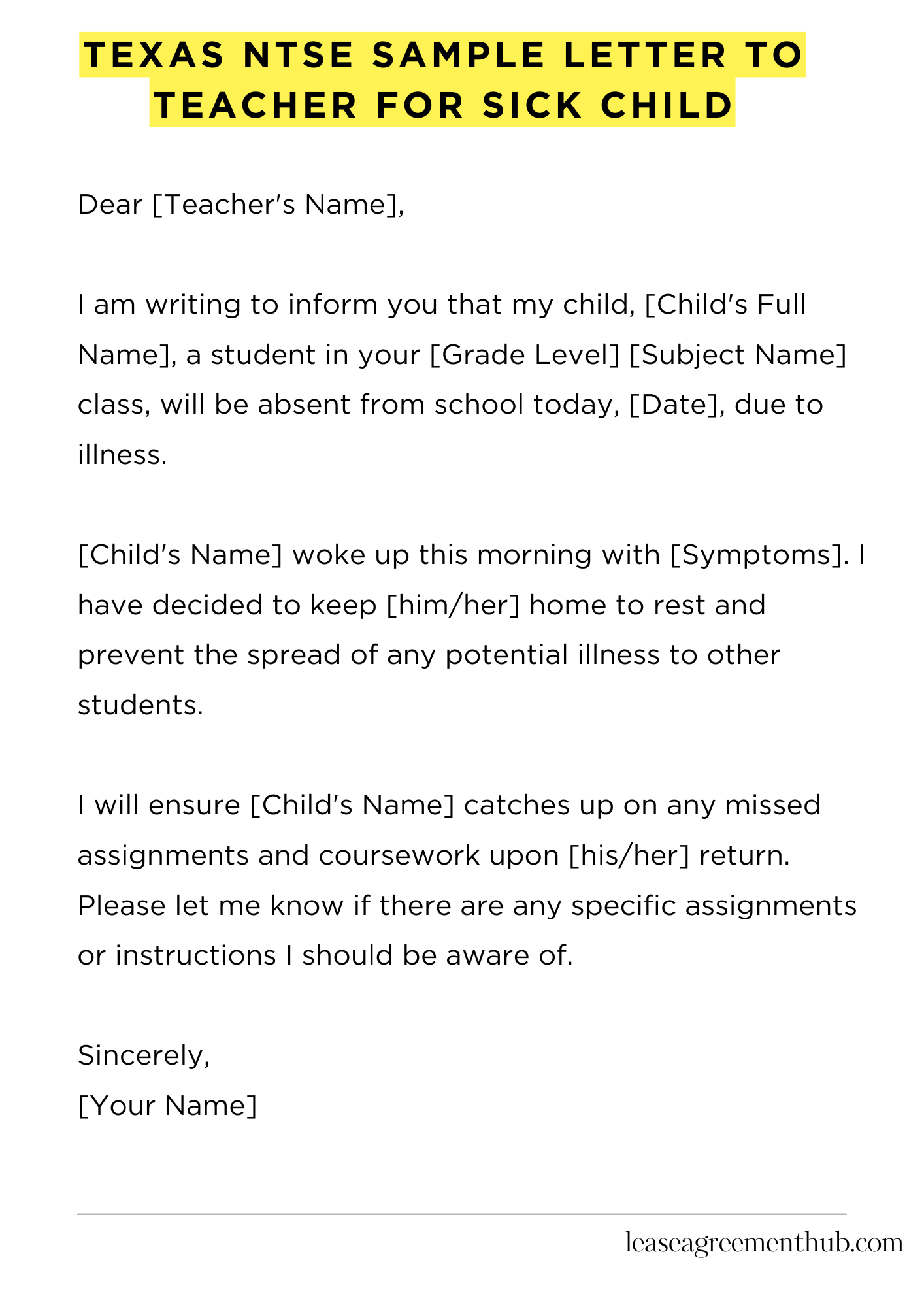 Texas Ntse Sample Letter To Teacher For Sick Child