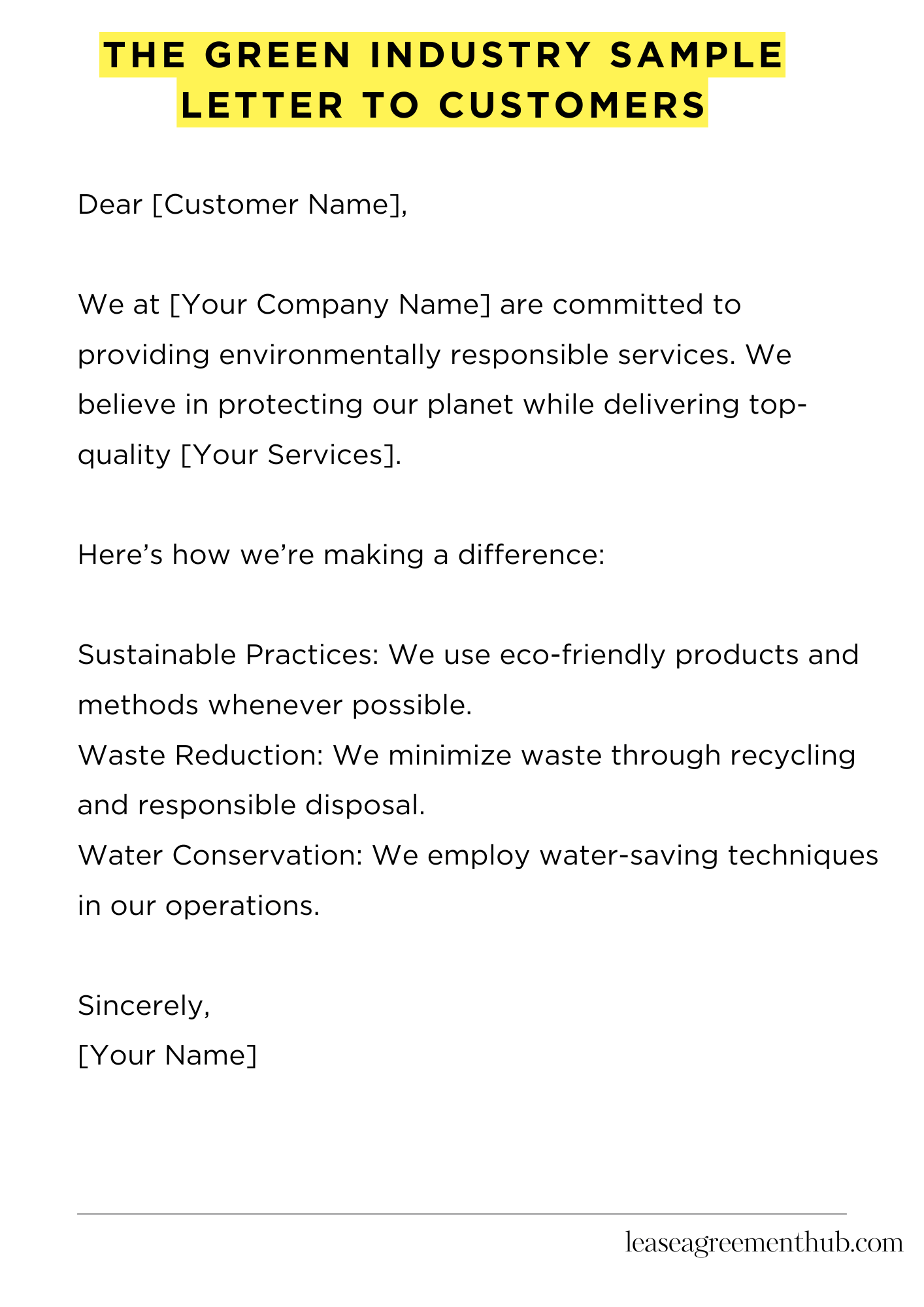 The Green Industry Sample Letter To Customers