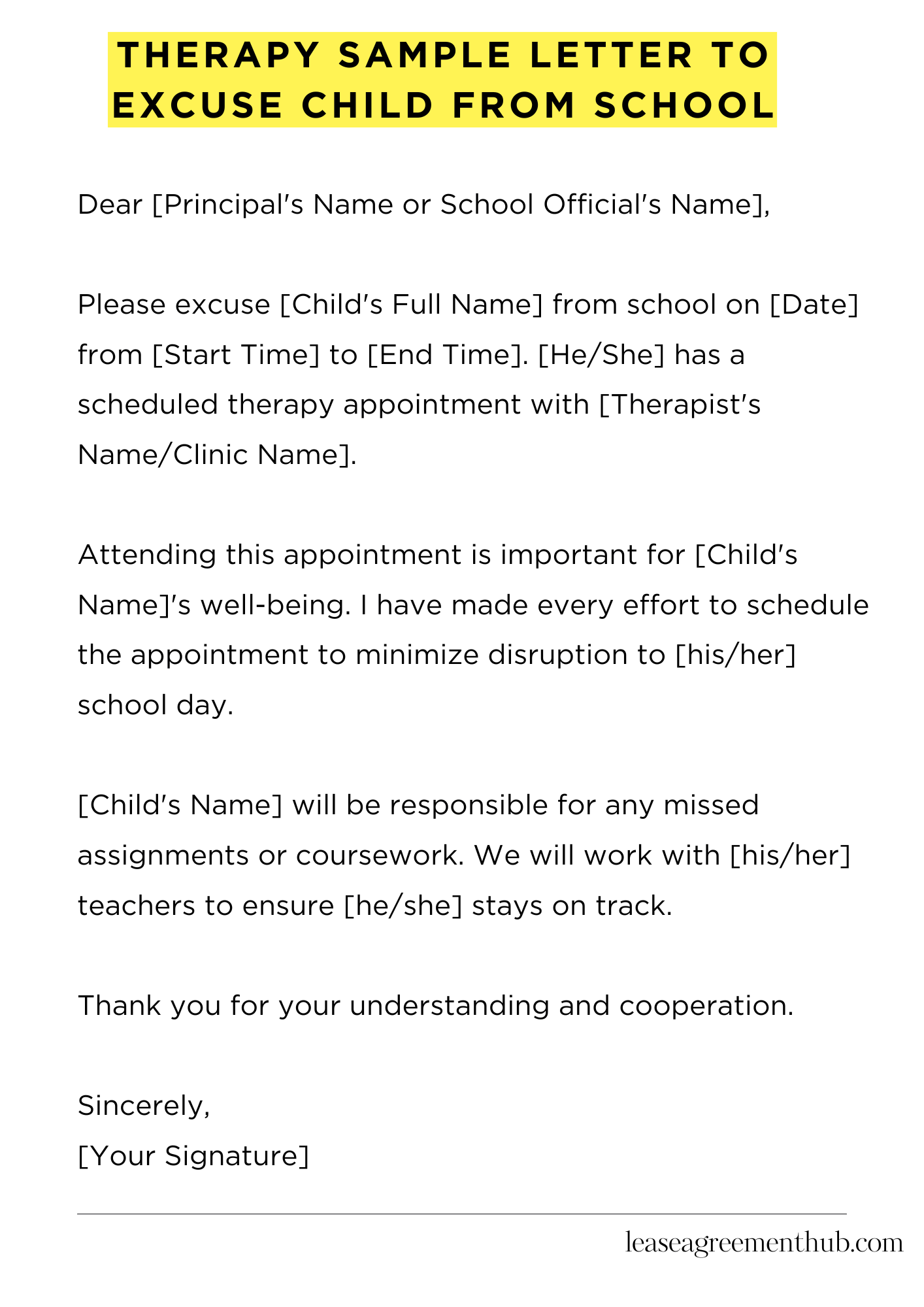 Therapy Sample Letter To Excuse Child From School