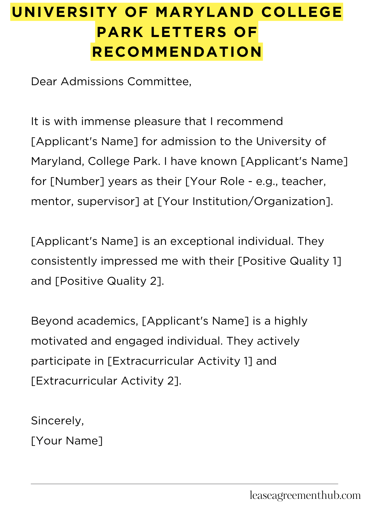 University Of Maryland College Park Letters Of Recommendation