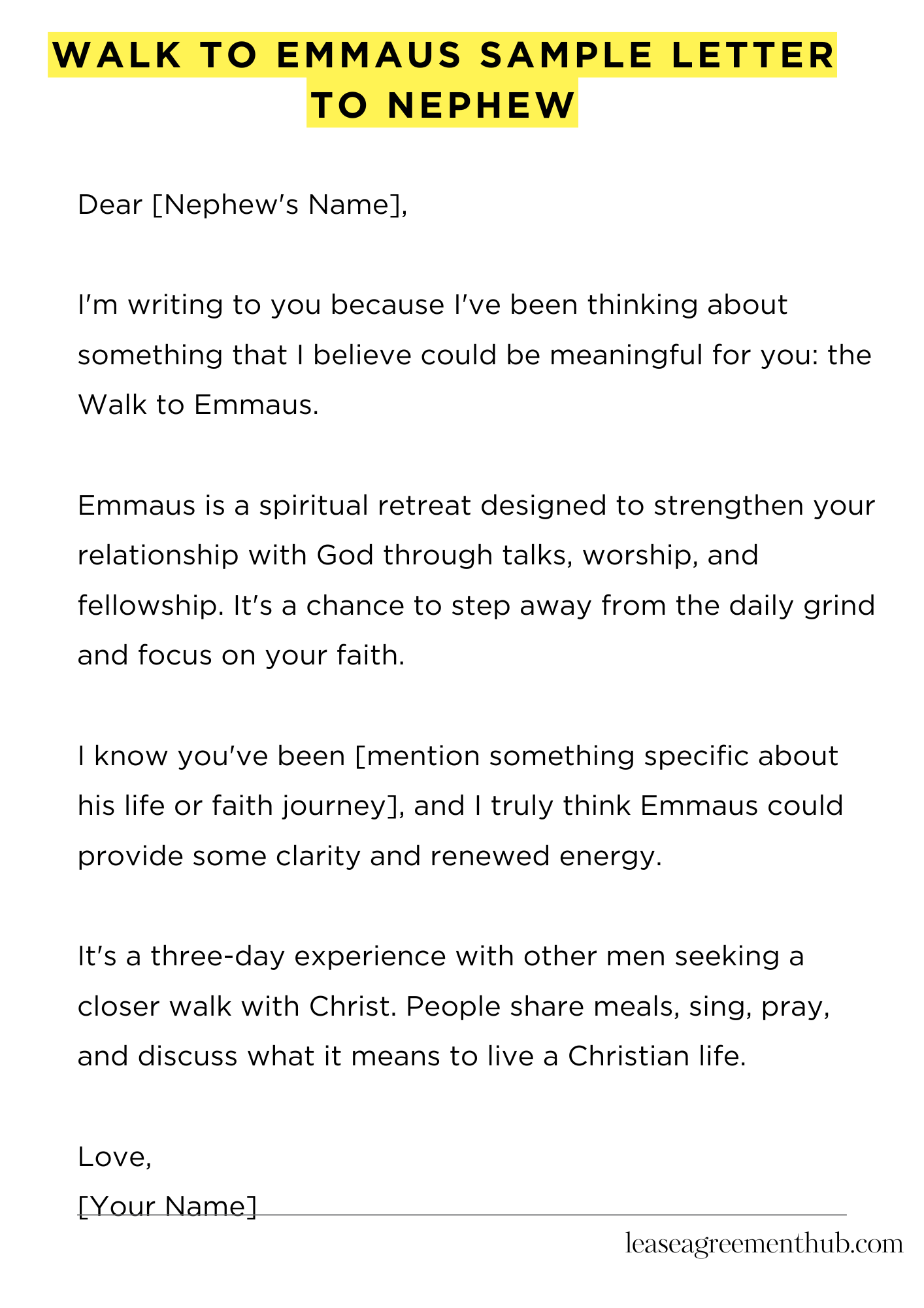 Walk To Emmaus Sample Letter To Nephew