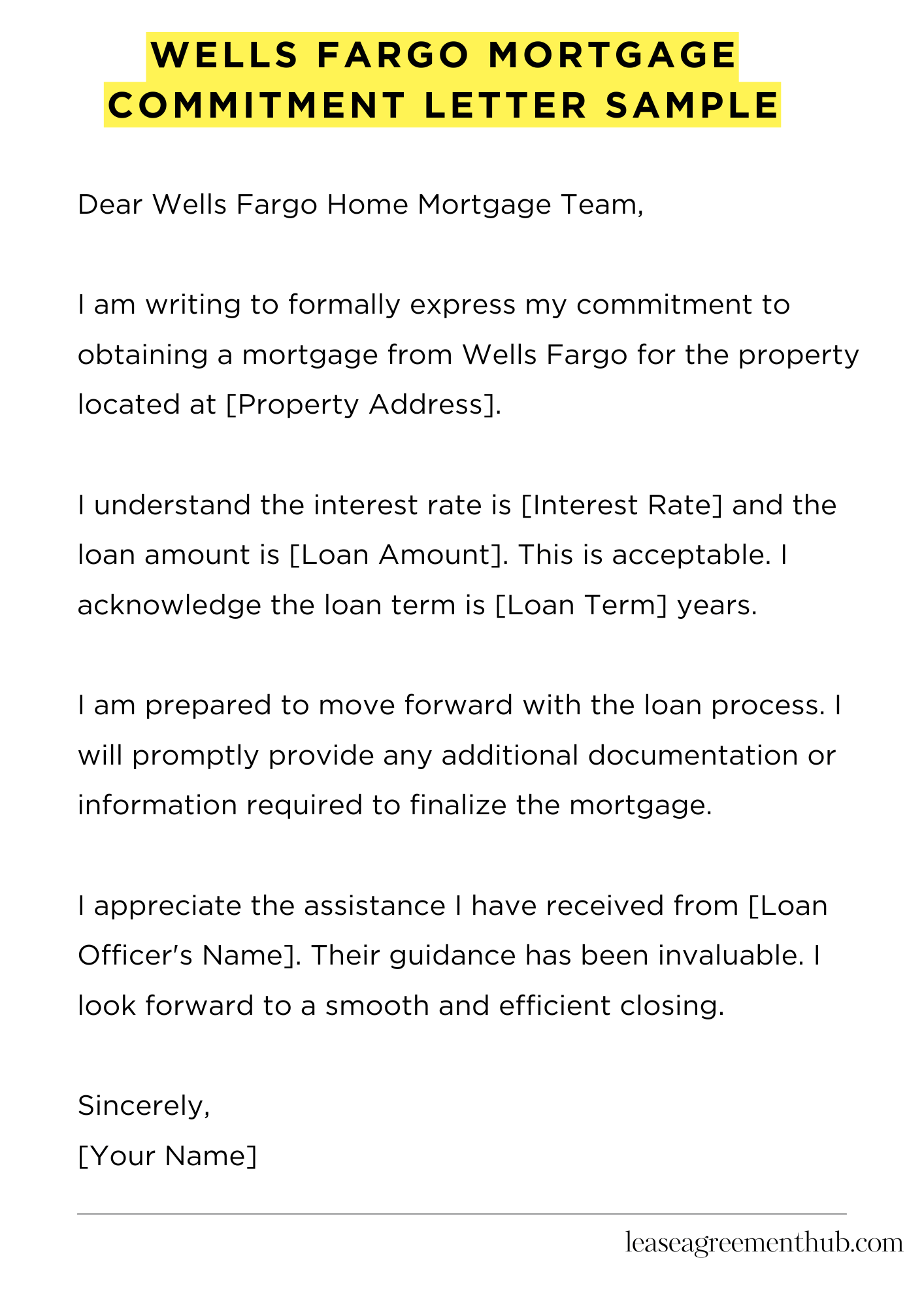 Wells Fargo Mortgage Commitment Letter Sample