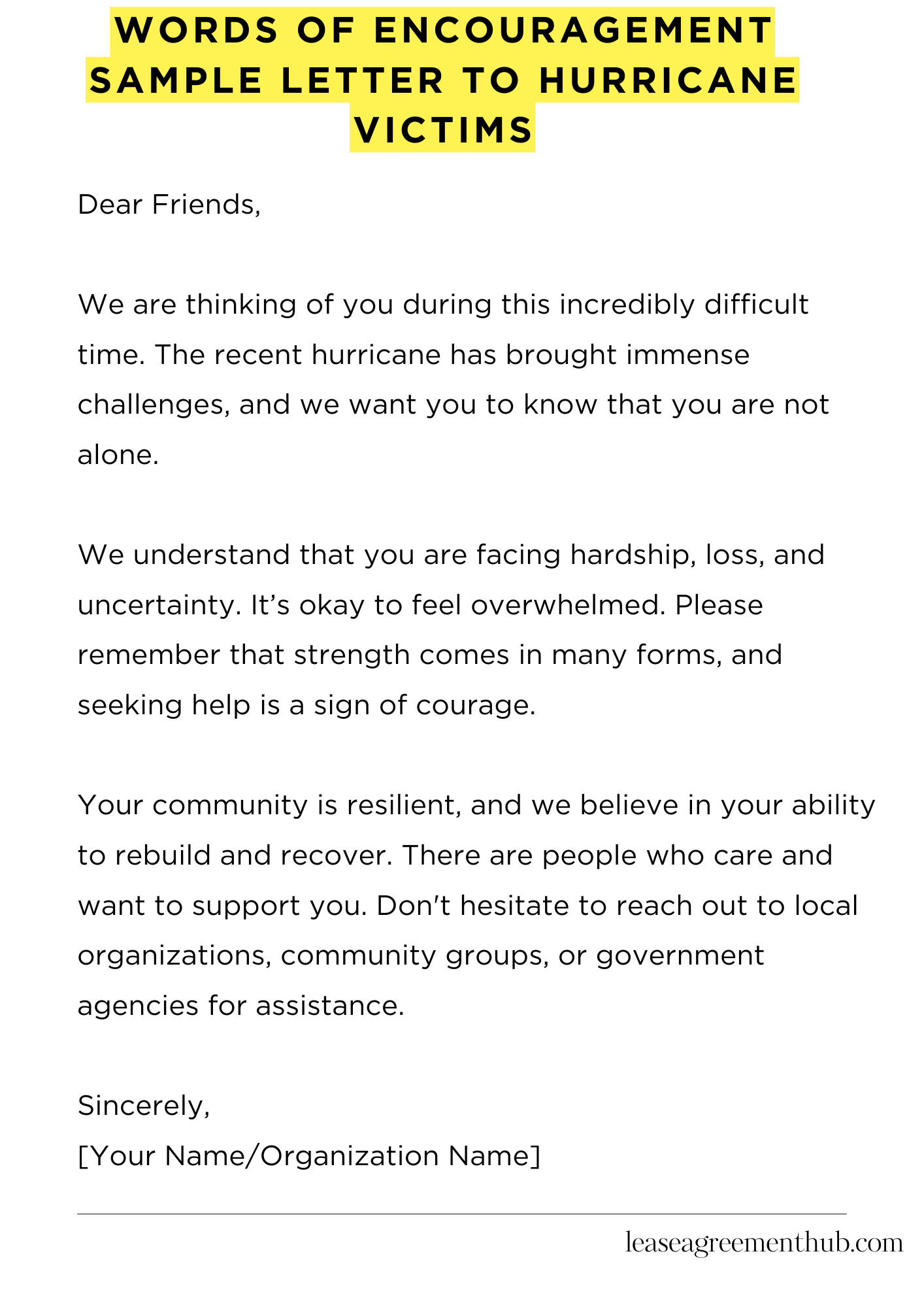 Words Of Encouragement Sample Letter To Hurricane Victims