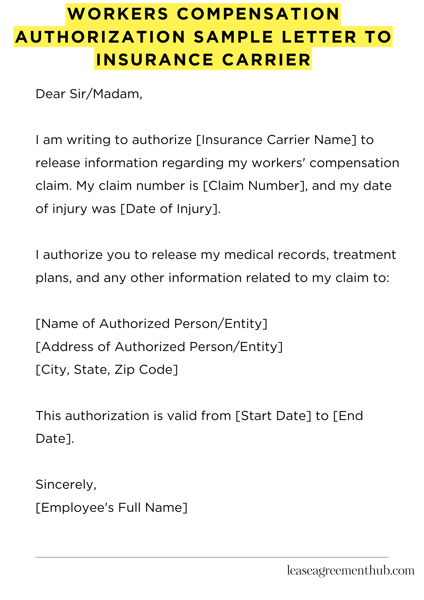 Workers Compensation Authorization Sample Letter To Insurance Carrier