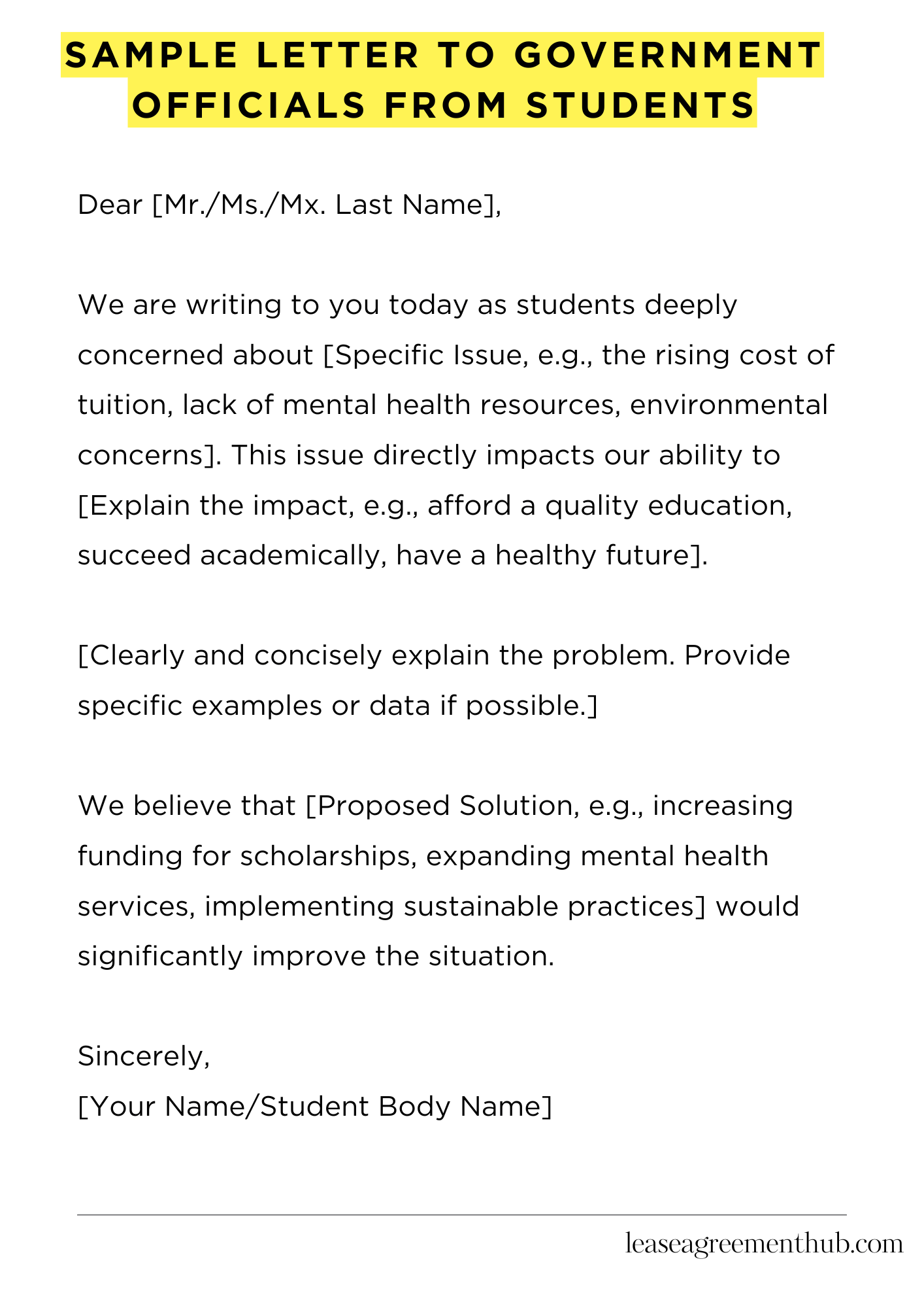 Sample Letter To Government Officials From Students