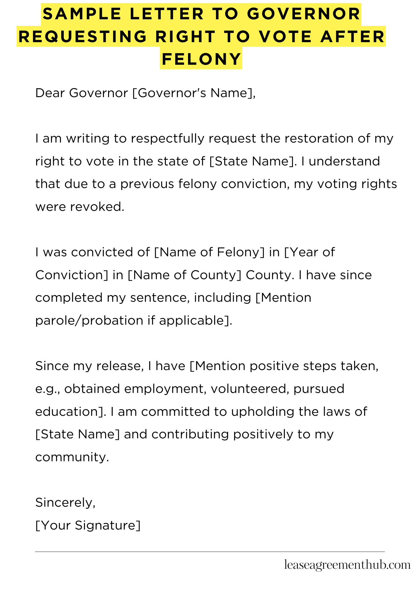 Sample Letter To Governor Requesting Right To Vote After Felony