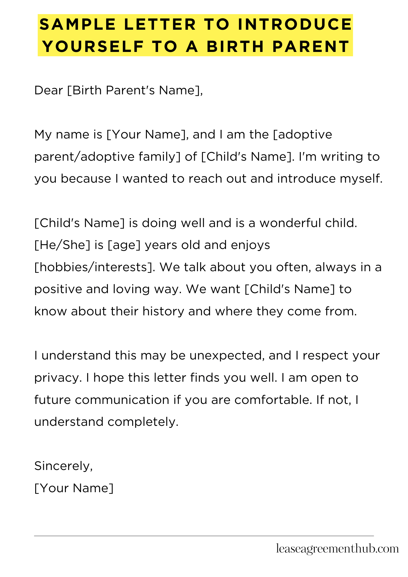 Sample Letter To Introduce Yourself To A Birth Parent
