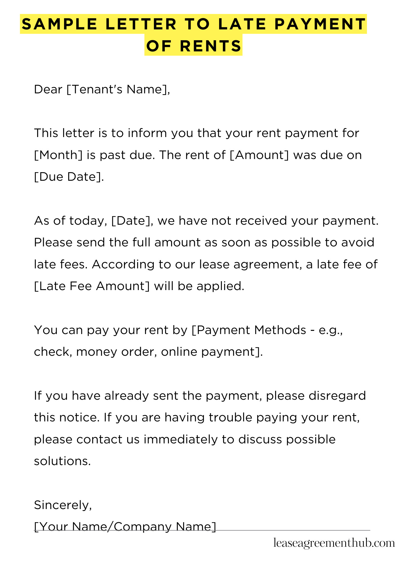 Sample Letter To Late Payment Of Rents