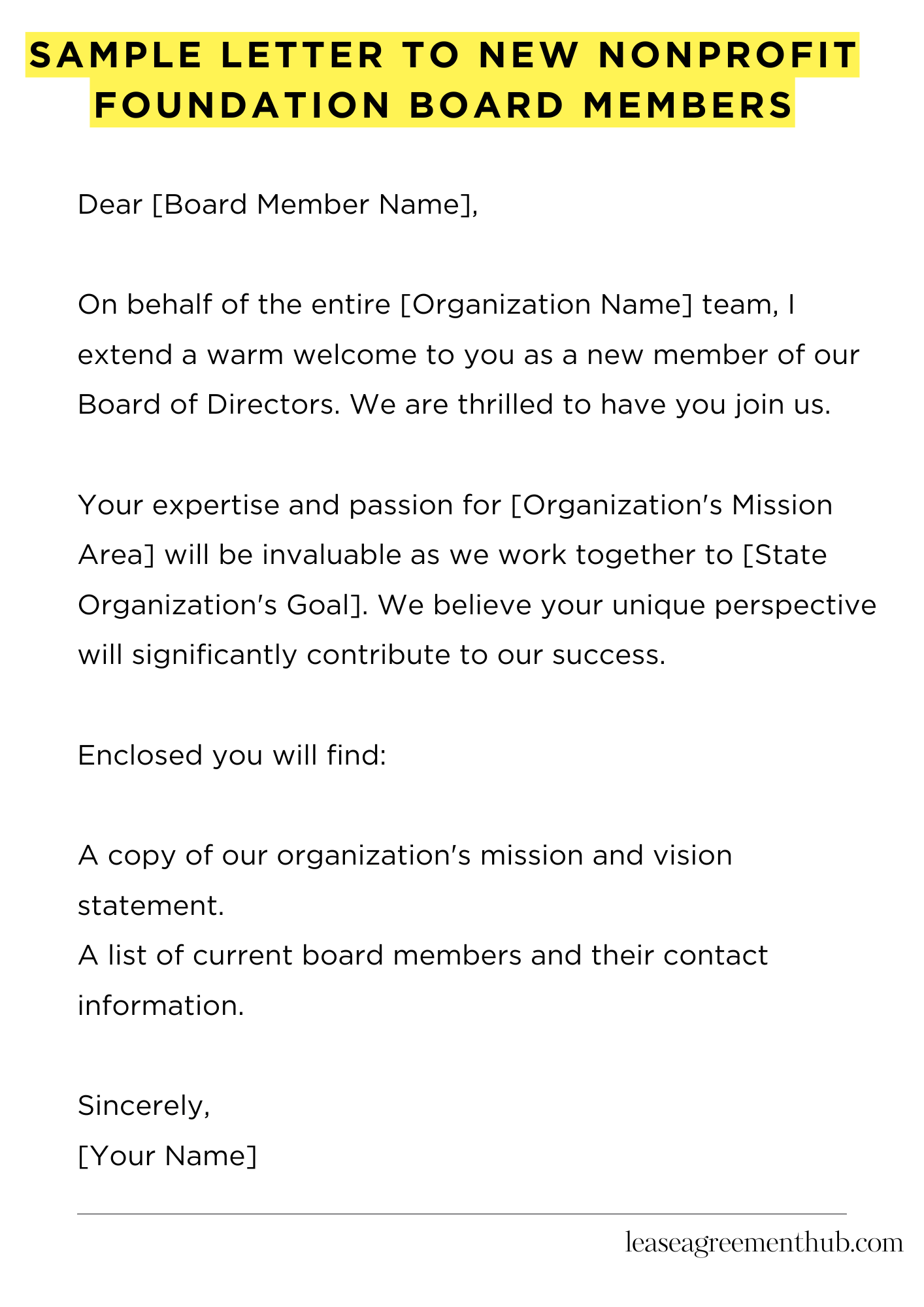 Sample Letter To New Nonprofit Foundation Board Members