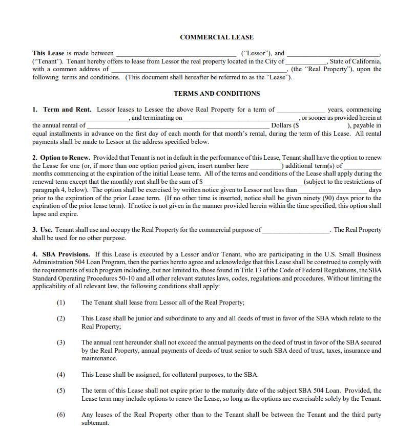 Sample Commercial Lease Agreement