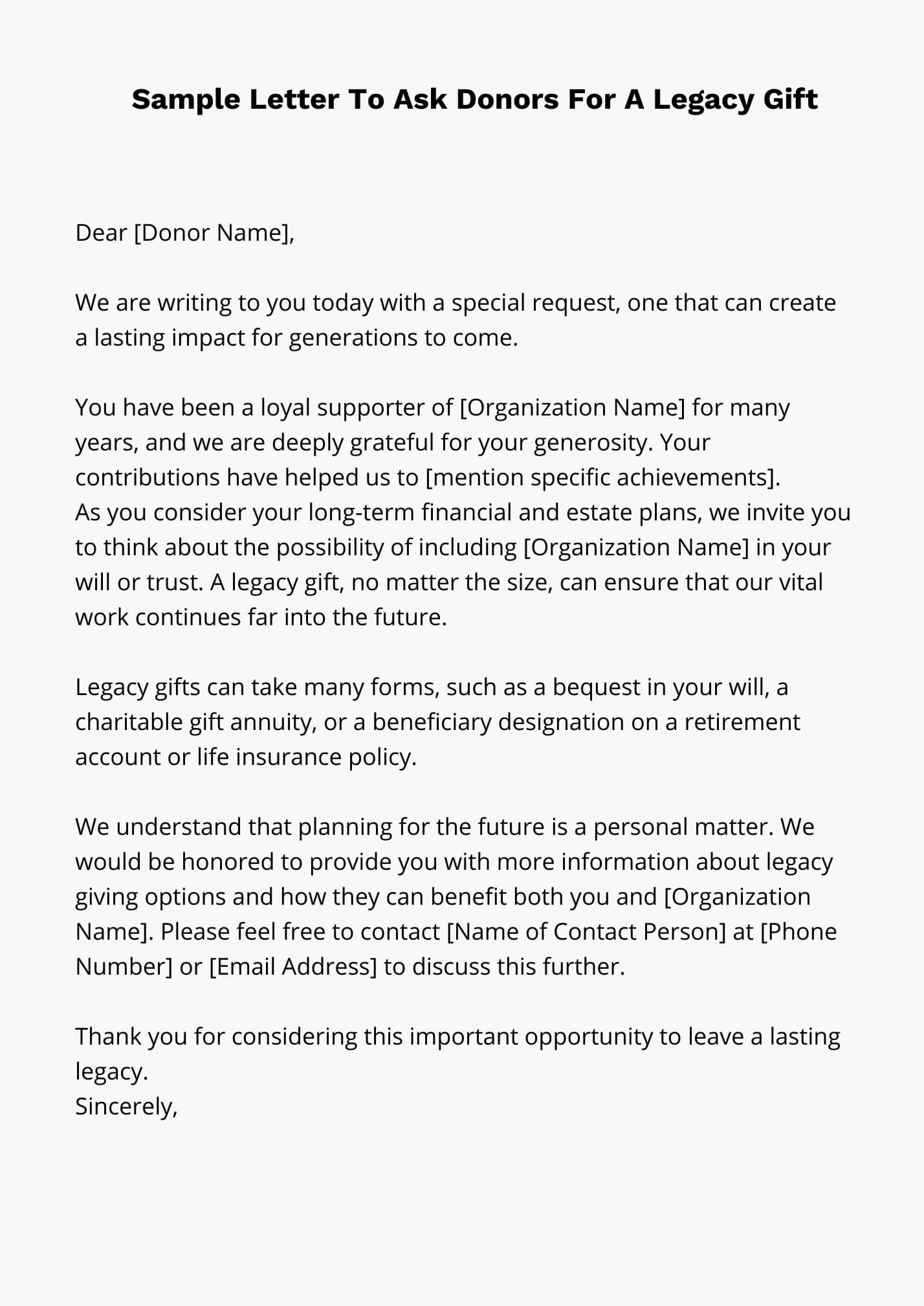 Sample Letter To Ask Donors For A Legacy Gift (1)