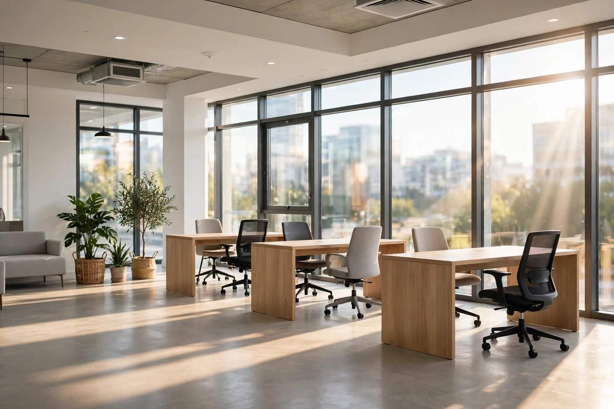 Bright empty office space with sunlight during a rent free abatement period