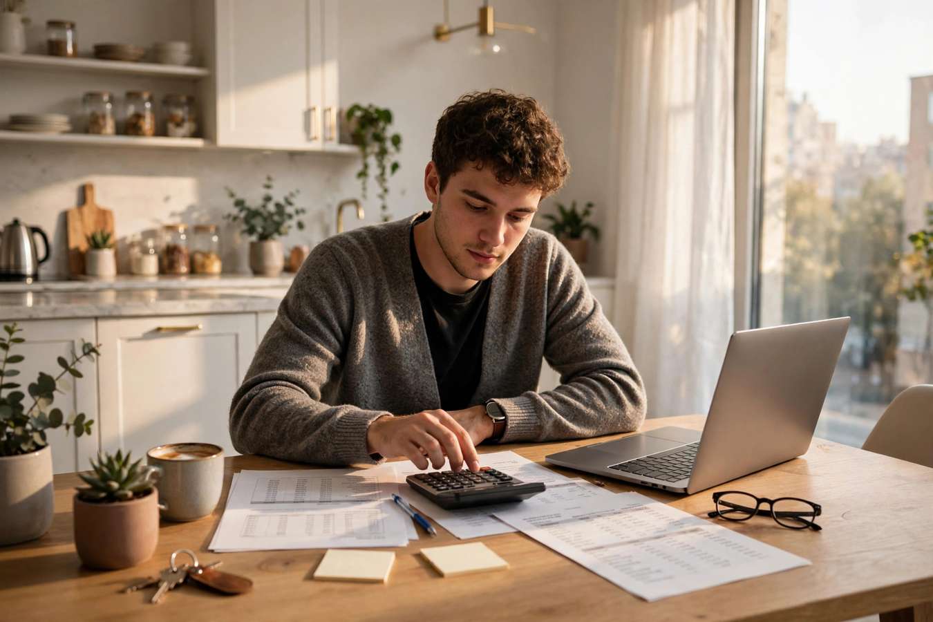 A person fills out a rental application form at a leasing office desk.